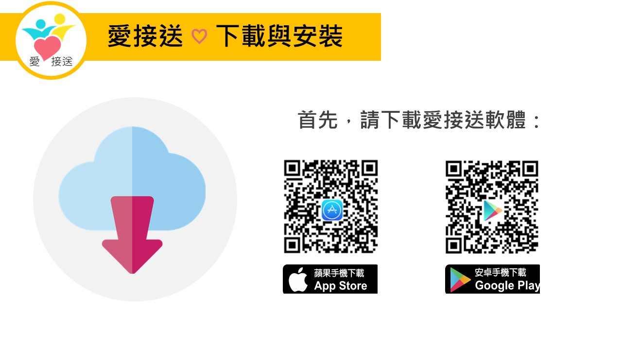 下載與安裝～首先，請到App Store或Google Play搜尋愛接送，或點我下載愛接送軟體